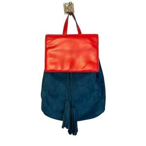 Deux Lux Blue & Red Leather Suede Faux Backpack Purse Like NEW